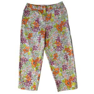 TALBOTS Women's Stretch Cropped Pants Size 14 Colorful Floral Brushed Cotton EUC